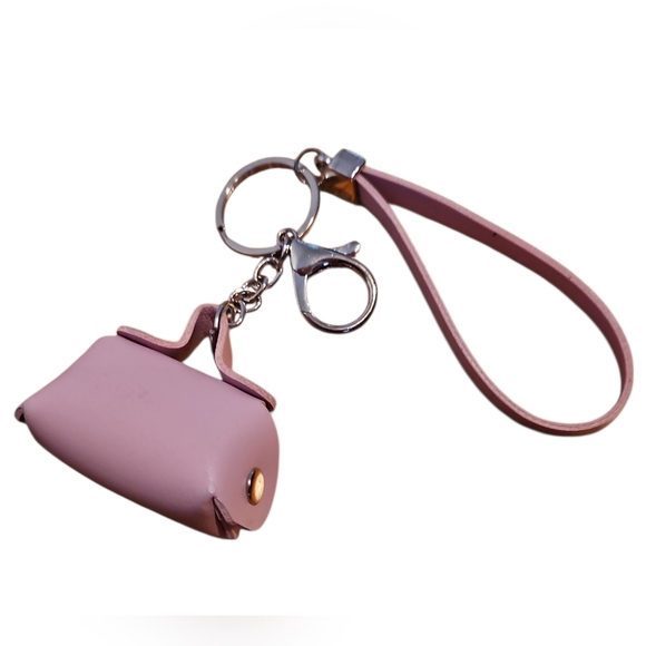 Pink And Silver Mini Bag Keychain Or Bag Charm, Change Purse, Like New - Picture 2 of 3